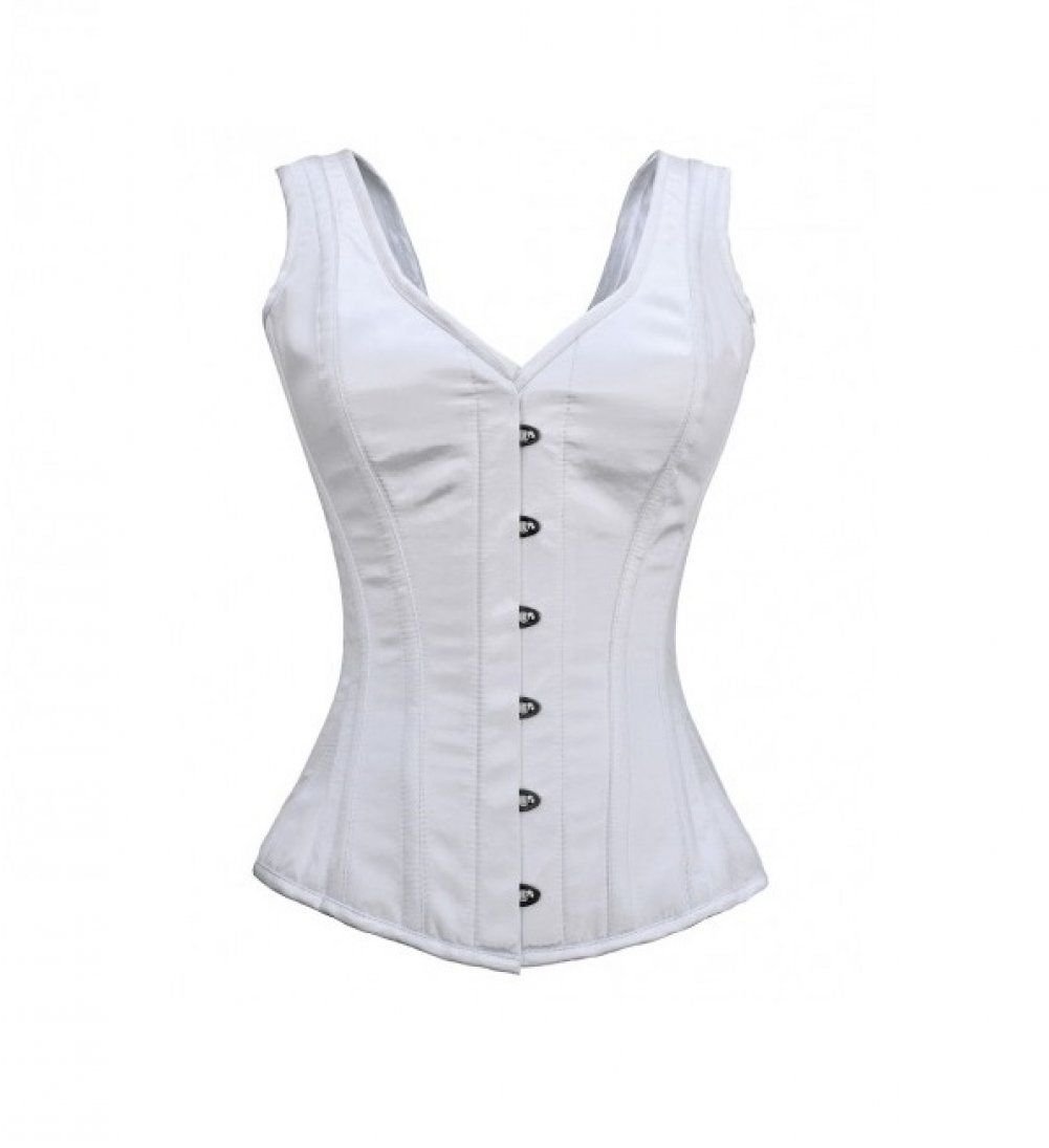 White Satin Shoulder Straps Gothic Burlesque Waist Trainer Overbust Corset Top