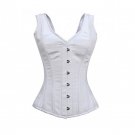 White Satin Shoulder Straps Gothic Burlesque Waist Trainer Overbust Corset Top