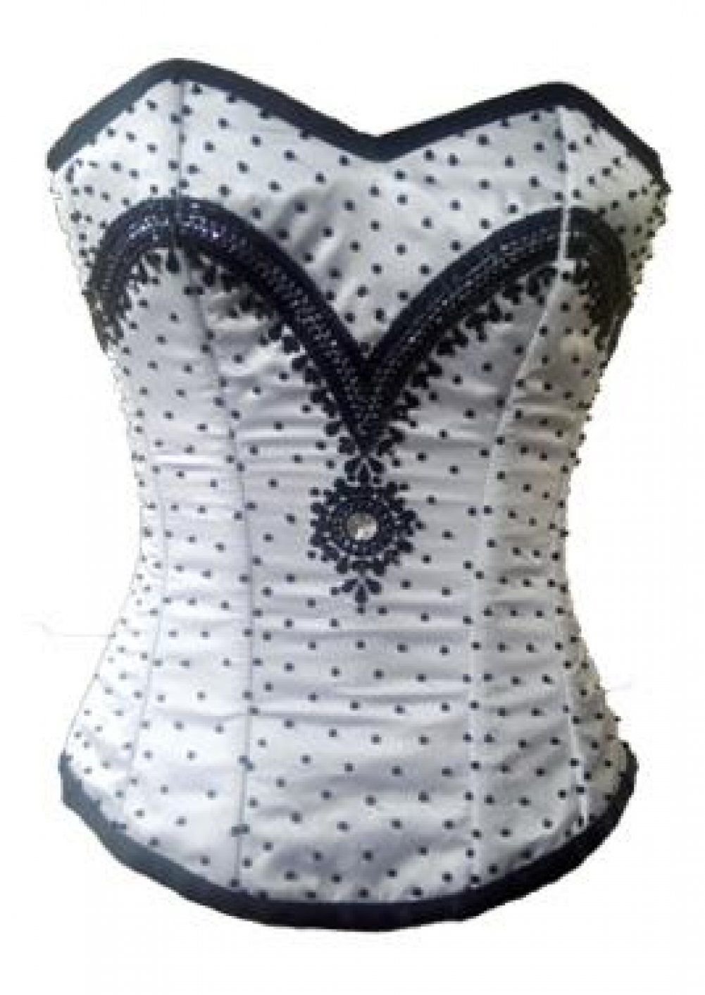 White Satin Black Sequins Gothic Burlesque Waist Trainer Overbust Corset Costume