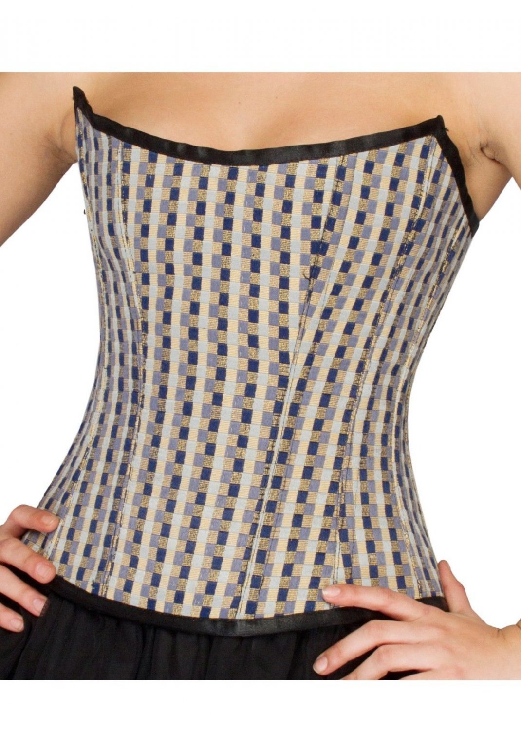 Black White Check Polyester Halloween Costume Gothic Bustier Overbust Corset Top