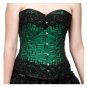 Green Satin Handwork Sequins Halloween Costume Burlesque Overbust Corset Top