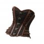 Brown Brocade Leather Straps Gothic Steampunk Waist Training Overbust Corset Top