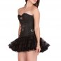 Black Brocade Leather Work Gothic Steampunk Costume Bustier Overbust Corset Top