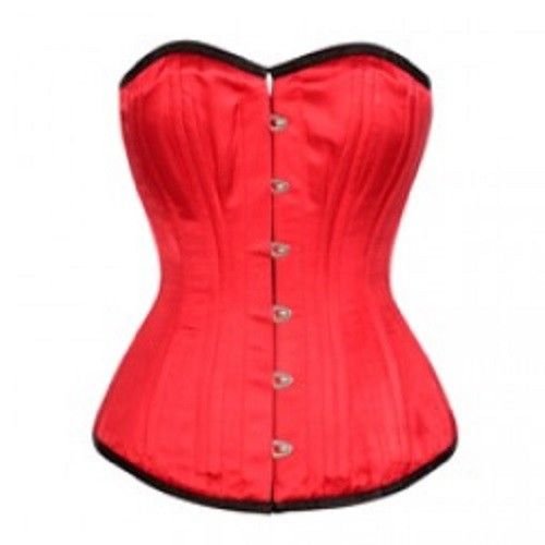 Red Satin Double Bone Goth Steampunk Bustier Waist Training Overbust Corset Top