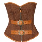 Brown Cotton Brocade Halloween Costume Burlesque Bustier Unerbust Corset Top