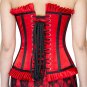 Red Black Trim Satin Halloween Costume Burlesque Bustier Overbust Corset Top