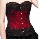 Red Satin Handmade Sequins Halloween Costume Waist Training Overbust Corset Top