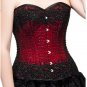 Red Satin Handmade Sequins Halloween Costume Waist Training Overbust Corset Top