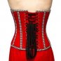 Red Velvet Check Stripes Halloween Costume Steampunk Bustier Overbust Corset Top