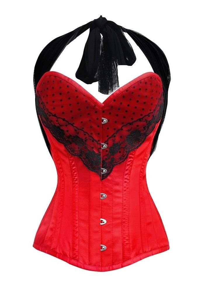 Red Tapta Net Lacing Burlesque Bustier Waist Training LONG Overbust Corset Top