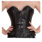 Black Rice Leather Side Zipper Gothic Steampunk Bustier Overbust Corset Costume