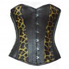 Brown Animal Print Leather Gothic Steampunk Waist Training Overbust Corset Top