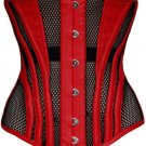 Red Satin Black Net Goth Waist Training Bustier LONG Underbust Sheer Corset Top