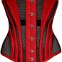 Red Satin Black Net Goth Waist Training Bustier LONG Underbust Sheer Corset Top