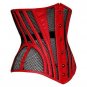 Red Satin Black Net Goth Waist Training Bustier LONG Underbust Sheer Corset Top