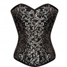 Black Silver Brocade Gothic Burlesque Bustier Waist Training Overbust Corset Top