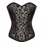Black Silver Brocade Gothic Burlesque Bustier Waist Training Overbust Corset Top