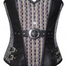 Printed Cotton Leather Work Goth Waist Training Bustier Overbust Corset Costume