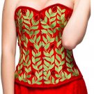 Red Velvet Embroidery Gothic Steampunk Bustier Waist Shaper Overbust Corset Top