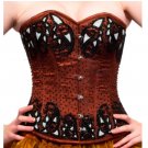Brown Satin Sequins Burlesque Gothic Bustier Waist Cincher Overbust Corset Top