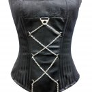 Black Brocade Laced Chain Gothic Steampunk Waist Training Overbust Corset Top