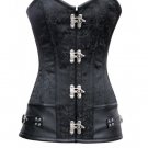 Black Brocade & Leather Goth Steampunk Waist Shaper Bustier Overbust Corset Top