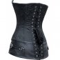 Black Brocade & Leather Goth Steampunk Waist Shaper Bustier Overbust Corset Top