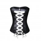 Black Leather White Satin Lace Halloween Costume Steampunk Overbust Corset Top