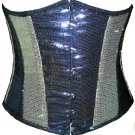 Black Silver Georgette Sequins Goth Burlesque Waist Trainer Underbust Corset Top