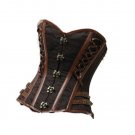 Brown Brocade Leather Straps Gothic Steampunk Bustier Party Overbust Corset Top