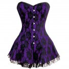 Purple Satin Black Net  Burlesque Waist Shaper Overbust Corset Dress