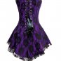 Purple Satin Black Net  Burlesque Waist Shaper Overbust Corset Dress
