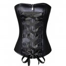 Black Faux Leather Satin Lace Steampunk Waist Shaper Bustier Overbust Corset Top