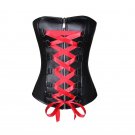 Black Faux Leather & Red Satin Lace Gothic Steampunk Bustier Overbust Corset Top