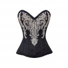 Black Brocade Silver Sequins Burlesque Waist Trainer Bustier Overbust Corset Top