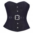 Black Denim Leather Belt Steampunk Waist Shaper Bustier Overbust Corset Costume
