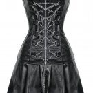 Black Faux Leather Laced Chain Gothic Steampunk top Skirt Overbust Corset Dress