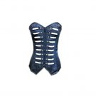 Blue Brocade Zipper Gothic Steampunk Bustier Burlesque Long Overbust Corset Top