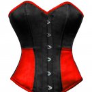 Black & Red Satin Goth Burlesque Waist Training Bustier Overbust Corset Costume