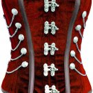 Red Velvet Black Leather Strips Steampunk Waist Training Overbust Corset Costume