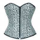 Leopard Print White Leather Gothic Steampunk Waist Training Overbust Corset Top