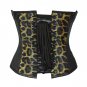 Leopard Print & Brown Faux Leather Gothic Steampunk Bustier Overbust Corset Top