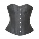 Plain Black Silk Gothic Burlesque Bustier Waist Training Overbust Corset Costume