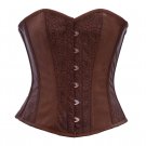 Brown Flower Texture Faux Leather Gothic Steampunk Bustier Overbust Corset Top