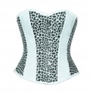 Leopard Print White PVC Leather Goth Steampunk Waist Trainer Overbust Corset Top