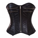 Black Faux Leather Gothic Steampunk Waist Training Bustier Overbust Corset Top