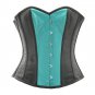 Black Leather & Blue PVC Gothic Steampunk Waist Training Overbust Corset Costume