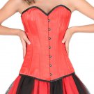 Red Satin Double Bone Gothic Burlesque Waist Trainer Bustier Overbust Corset Top