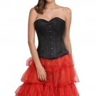 Black Satin Double Bone Halloween Costume Gothic Burlesque Overbust Corset Top