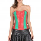 Red & Green Faux Leather Halloween Costume Gothic Steampunk Overbust Corset Top